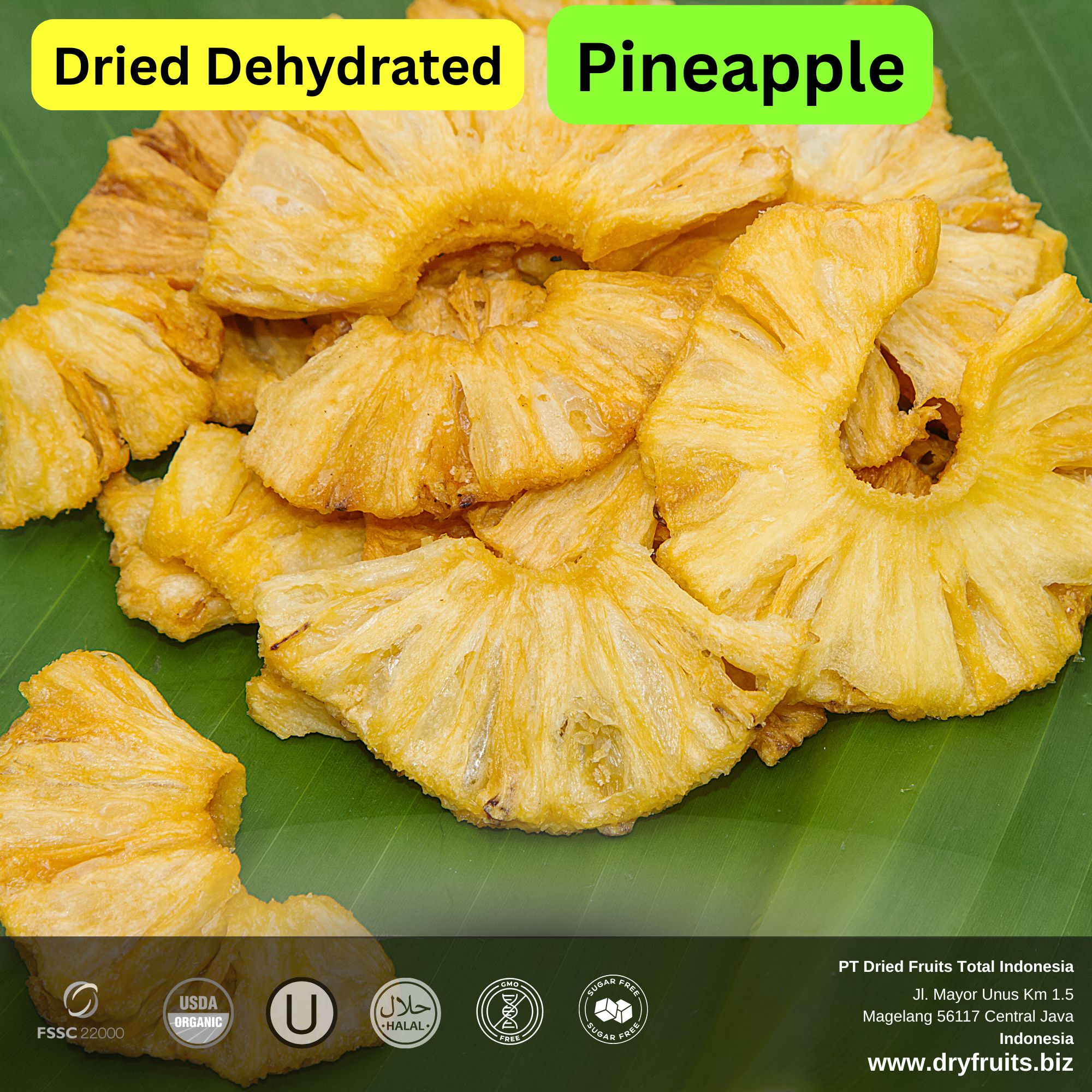 Wholesale Bulk Dried Dehydrated Pineapple Chunks and Rings delivery directed from factory in Indonesia view 3